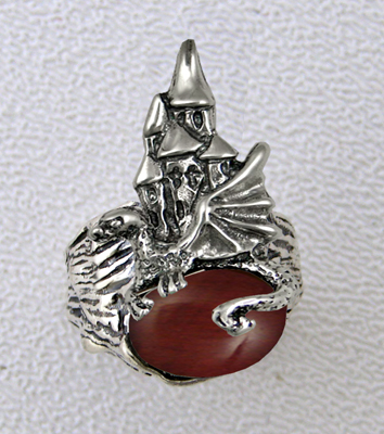 Sterling Silver Dragon And Her Castle Ring With Red Tiger Eye Size 9